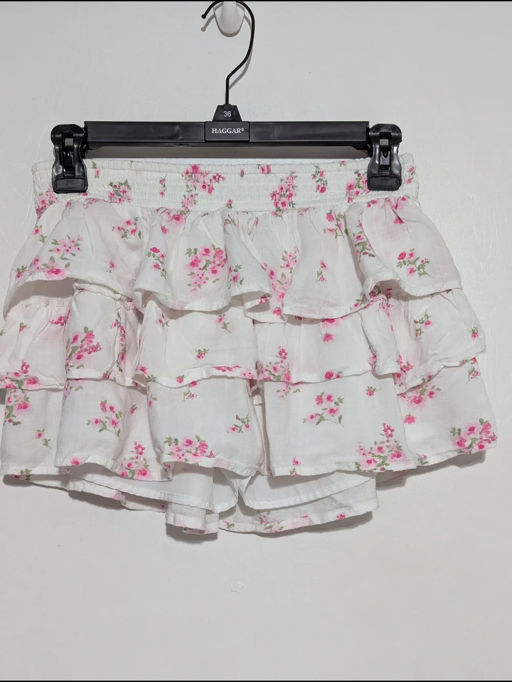 Hollister White Mini Skirt with Pink Floral Ruffles